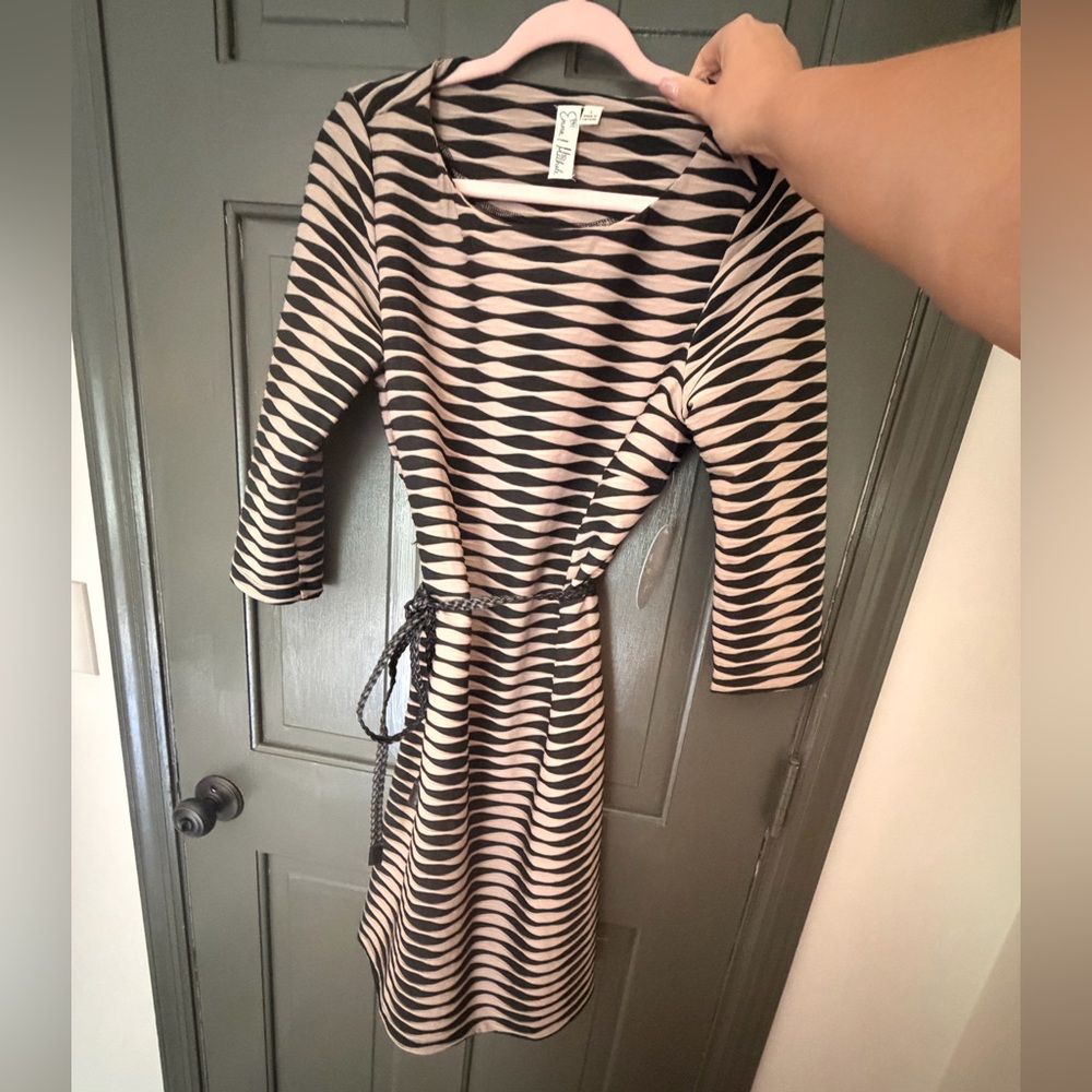NWT Emma & Michele Tan and Black Striped Dress with Tie Belt Work dress